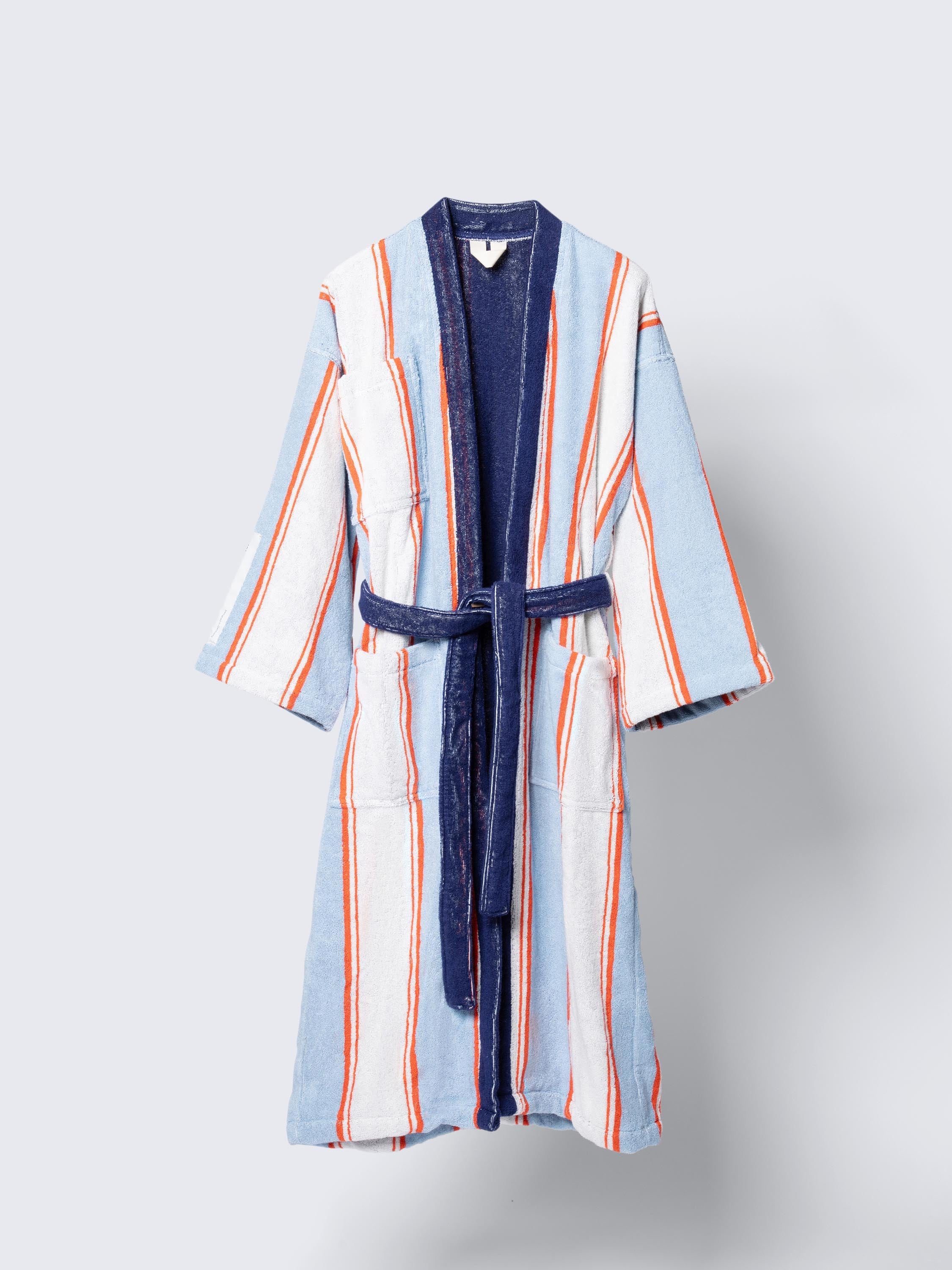 BREE Pause Set – Kimono-Bademantel aus Baumwollfrottee, blau gestreift