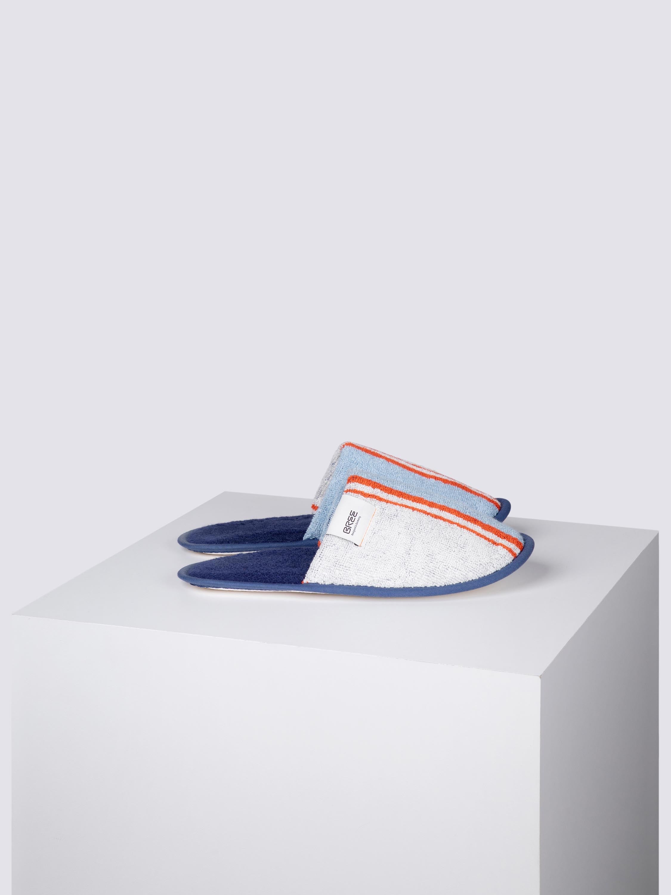BREE Pause Set – Slippers aus Baumwollfrottee, blau gestreift